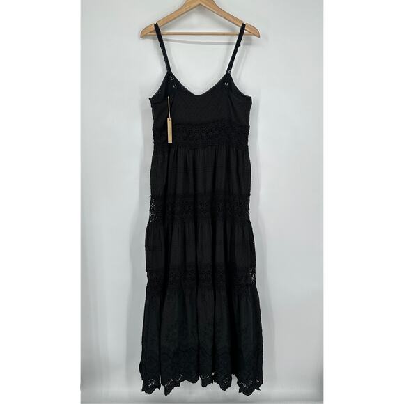 Anthropologie Love The Label Maxi Dress V-Neck Eyelet Lace Tiered Swiss Dot - Picture 6 of 11